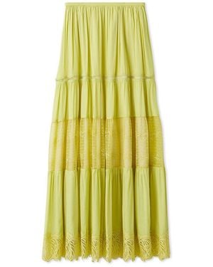 SNIDEL Boho Lace High-Waisted Ruffled Maxi Skirt - Yellow