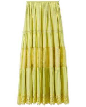 SNIDEL Boho Lace High-Waisted Ruffled Maxi Skirt - Yellow