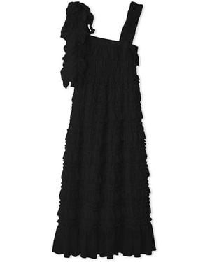 SNIDEL Ruffled Smocked Boho Maxi Dress - Black