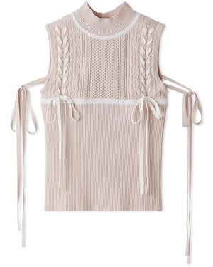 SNIDEL Lace-Up Ribbon Knit Pullover - White