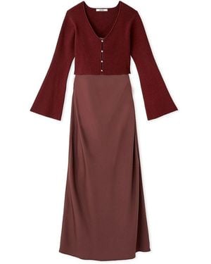 SNIDEL Satin Cami Dress And Knit Cardigan Set - Red