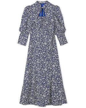 SNIDEL Sustainable Decollete Puff Sleeve Maxi Dress - Blue
