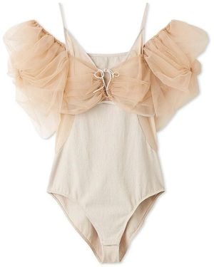 SNIDEL Chacott Statement Sleeve Bodysuit - White