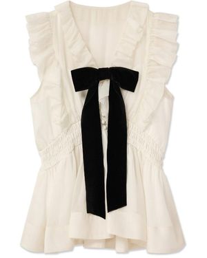 SNIDEL Sleeveless Front Ribbon Blouse - White