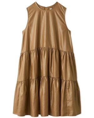 SNIDEL Sleeveless Tiered Faux Leather Mini Dress - Brown