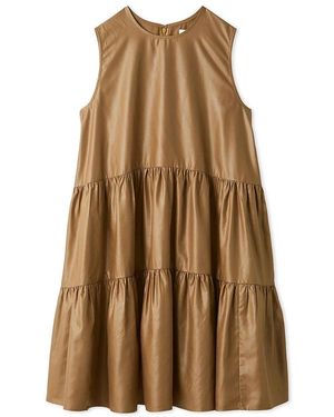 SNIDEL Sleeveless Tiered Faux Leather Mini Dress - Brown