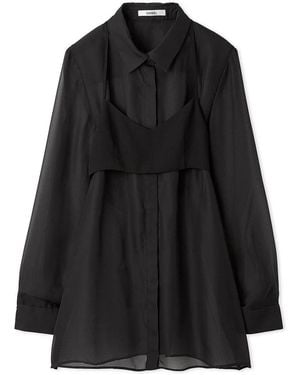 SNIDEL Layered Button-Down Top With Printed Bralette - Black