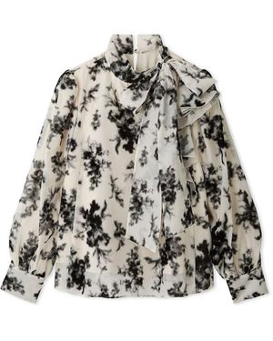 SNIDEL Sustainable Ruffle Ribbon Organza Blouse - Gray