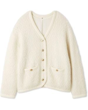 SNIDEL Fur-Like Midi Knit Jacket - White