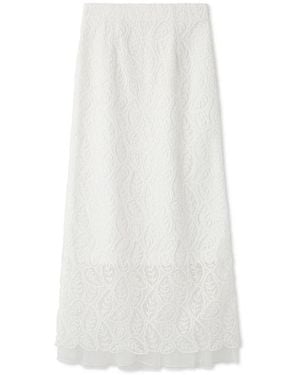 SNIDEL Scalloped Hem Floral Lace Midi Skirt - White