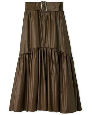 SNIDEL Belted Leather-Like Gathered Flare Skirt - Green
