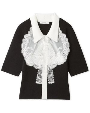 SNIDEL Embroidered Collar Docking Knit Top - Black