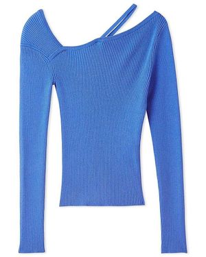 SNIDEL Off-Shoulder Asymmetrical Ribbed Knit Top - Blue