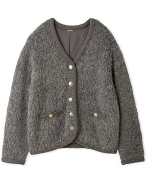 SNIDEL Fur-Like Midi Knit Jacket - Gray