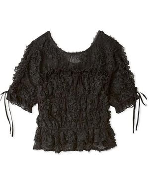 SNIDEL Boho Lace Textured Puff Sleeve Blouse - Black