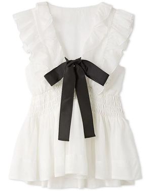 SNIDEL Sheer Peplum Ribbon Blouse - White
