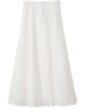 SNIDEL Floral Embossed High Waist Midi Skirt - White