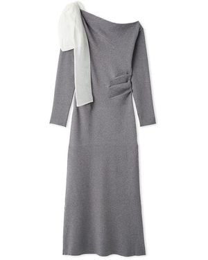 SNIDEL Shoulder Ribbon Knit Dress - Gray
