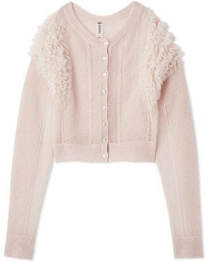 SNIDEL [Chacott] Tulle Sleeve Knit Cardigan - Pink