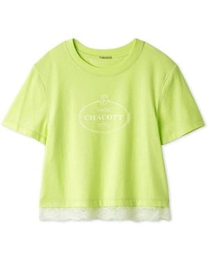 SNIDEL 【Chacott】Lace-Trim T-Shirt - Yellow