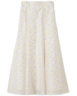 SNIDEL Floral Embossed High Waist Midi Skirt - White