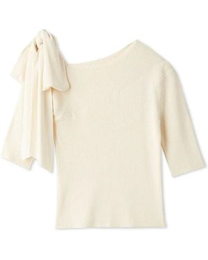SNIDEL Ribbon Shoulder Knit Pullover - Natural