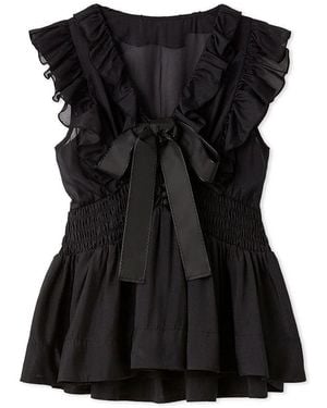 SNIDEL Sheer Peplum Ribbon Blouse - Black