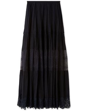 SNIDEL Boho Lace High-Waisted Ruffled Maxi Skirt - Black