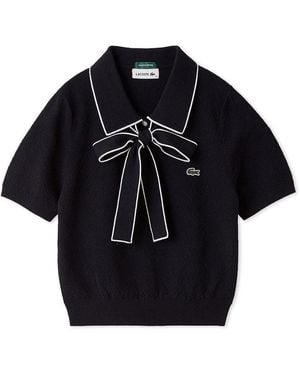 SNIDEL Lacoste Bow-Tie Polo Knit Top - Black