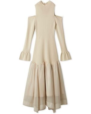 SNIDEL Sustainable Cold Shoulder Knit Dress - Natural