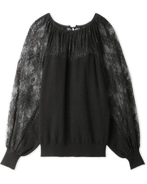 SNIDEL Lace Docking Knit Top - Black