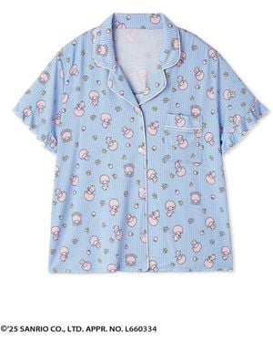 SNIDEL [My Melody] All-Over Print Open Collar Shirt - Blue