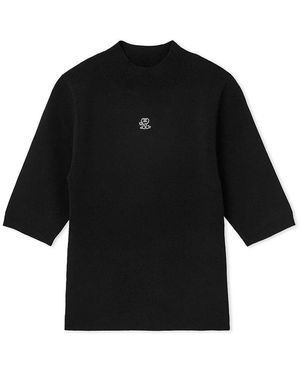 SNIDEL Soft Ribbed Half-Sleeve Knit Top - Black