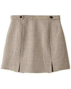 SNIDEL Box Pleats High Waist Tweed Mini Skirt - Natural