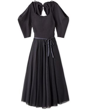 SNIDEL Chacott Knit & Back Bow Puff Sleeve Midi Dress - Black