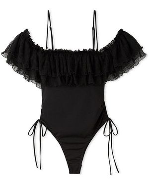 SNIDEL Off-Shoulder Ruffle Swimsuit - Black