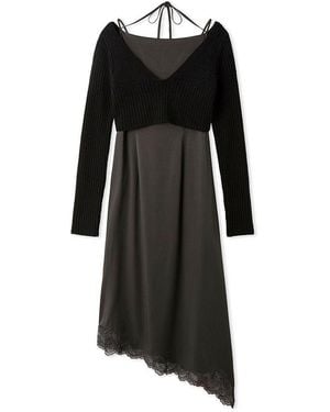 SNIDEL Cropped Knit & Lace-Trimmed Midi Dress - Black