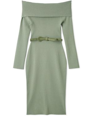 SNIDEL Off-Shoulder Belted Knit Dress - Green