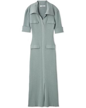 SNIDEL Collared Ribbed Midi Knit Dress - Green