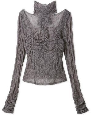 SNIDEL [Chacott] Lace Sheer Top - Gray
