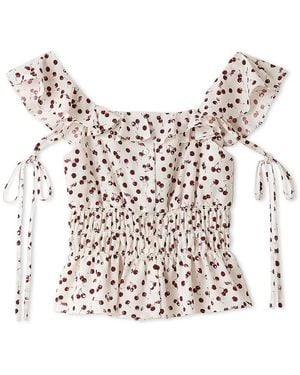 SNIDEL Sustainable Fruit Print Shirred Blouse - White