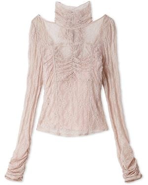 SNIDEL [Chacott] Lace Sheer Top - Pink