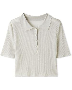 SNIDEL Collared Sheer Knit Cropped Shirt - White
