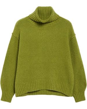 S.oliver Bouclé-Strickpullover Mit Rollkragen - Grün