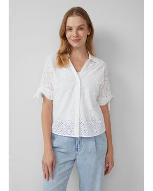S.oliver Lockere Bluse mit Lochstickerei und Knotendetail - Weiß