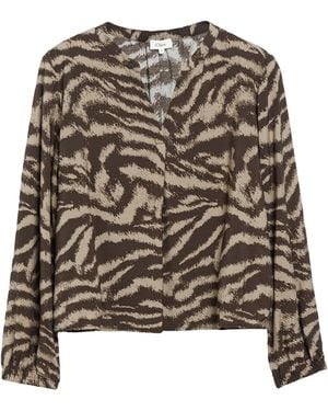 S.oliver Bluse Mit Animal-Print Und Raffung - Natur
