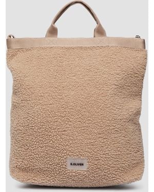 S.oliver Rucksack aus Teddyplüsch mit Logo-Patch - Natur