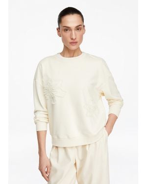 Comma, Sweater Met Bloemenapplicatie - Wit