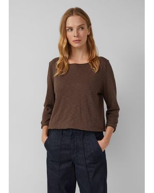 S.oliver T-Shirt mit Flammgarnstruktur und Rollkante - Braun