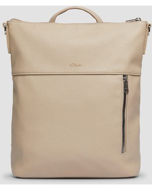 S.oliver Rucksack in Leder-Optik mit längenverstellbarem Gurt - Natur